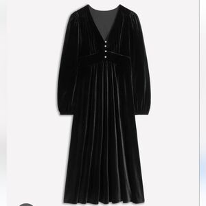 BODEN Women's Black Velvet  Dress V-Neck With Rhinstone Button. Size 20-22